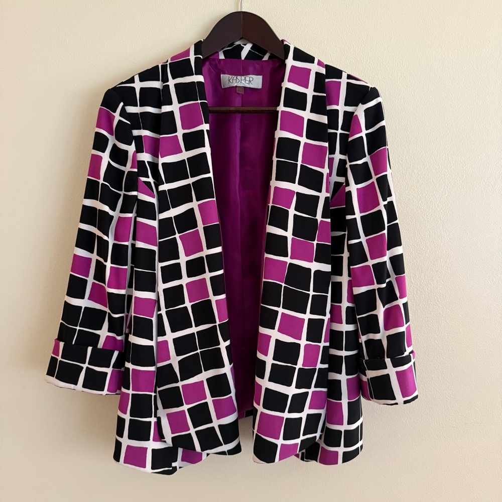 Kasper Purple & Black Geometric Women's Blazer Size 14